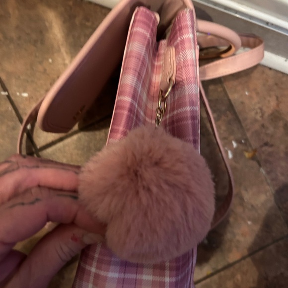 Pink white gold check plaid gingham Lolita backpack cottage bag - Picture 6 of 9